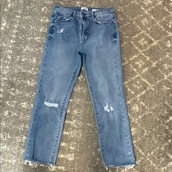 Kensie Blue Straight Leg Jeans with Distressed Details - Picture 1 of 3